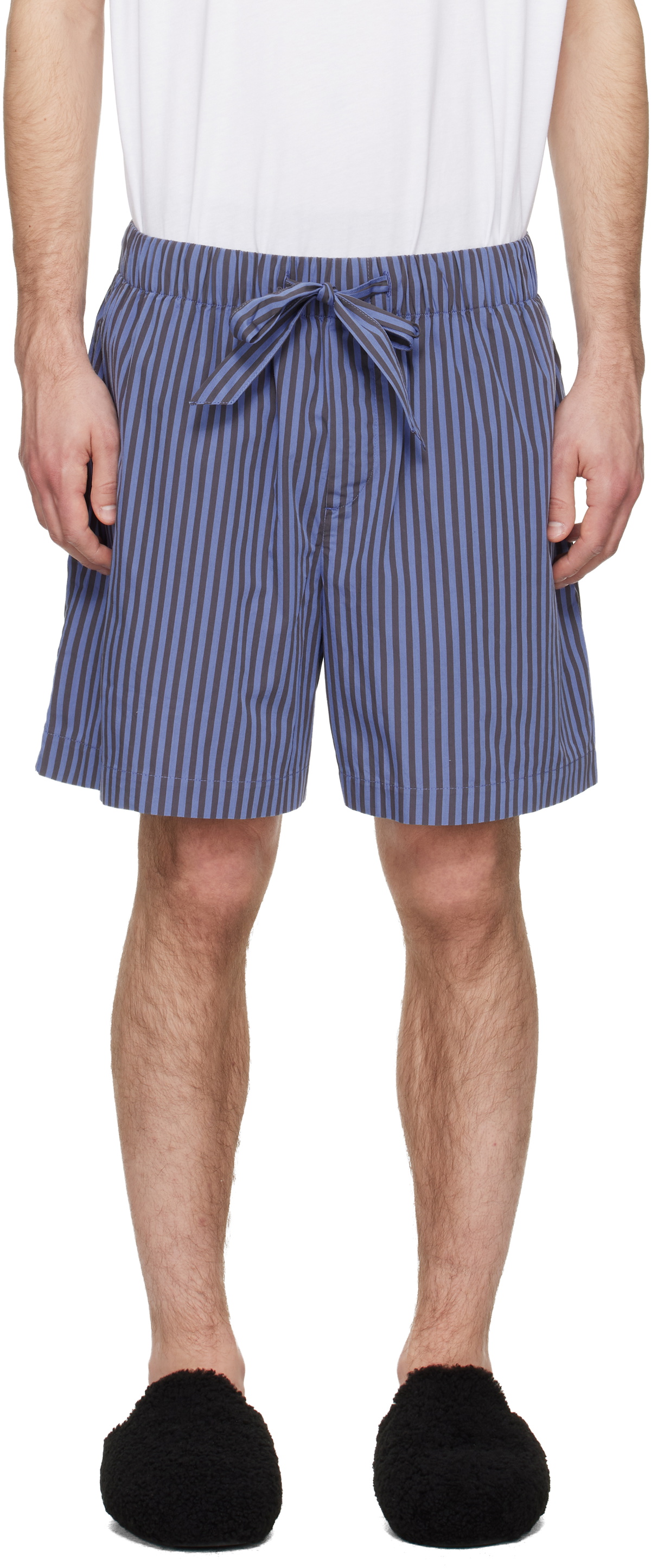 Tekla Navy & Brown Poplin Pyjama Shorts