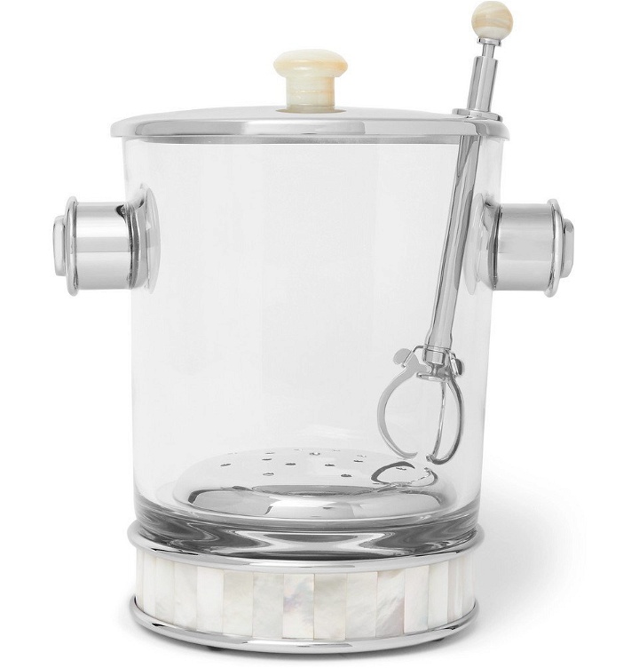 Photo: Lorenzi Milano - Glass, Silver-Tone and Mother-of-Pearl Ice Bucket and Tongs - Clear