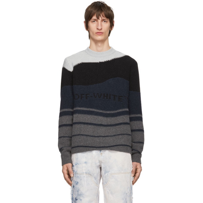 Photo: Off-White Black and Grey Intarsia Sweater