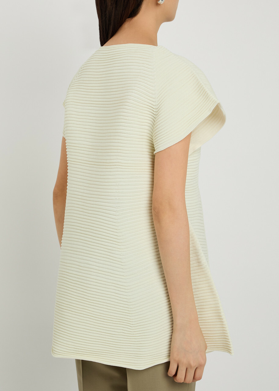 Issey Miyake Ribbed-knit Peplum Mini Dress Off White