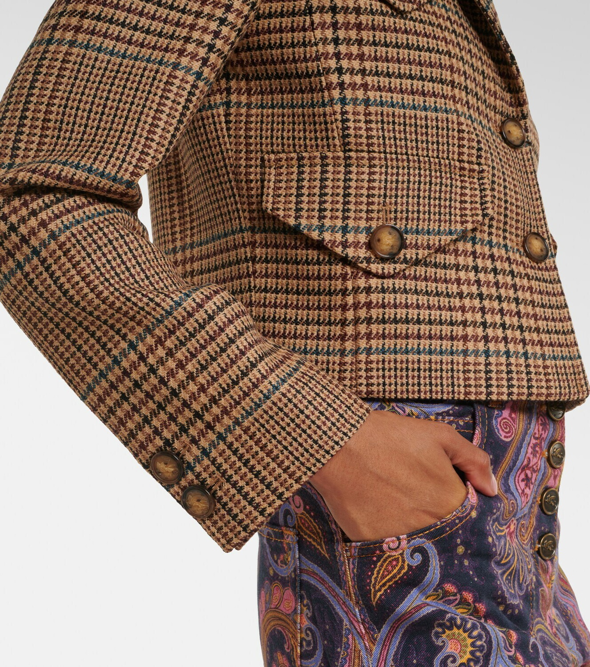 Etro Houndstooth cropped wool blazer