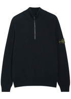 Stone Island Logo-appliquéd Half-zip Ribbed Cotton-knit Jumper Navy