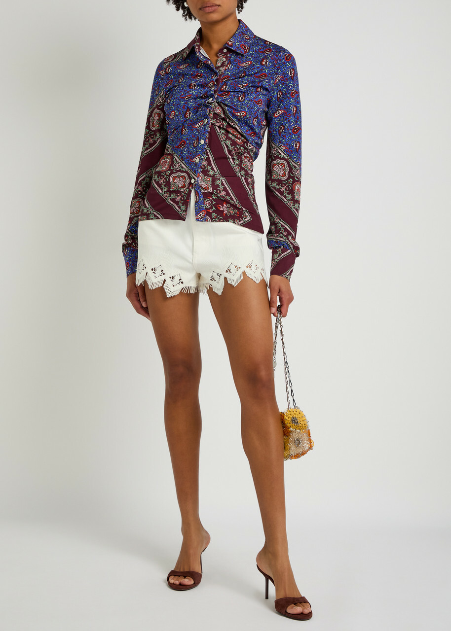 Rabanne Embroidered Denim Shorts Off White
