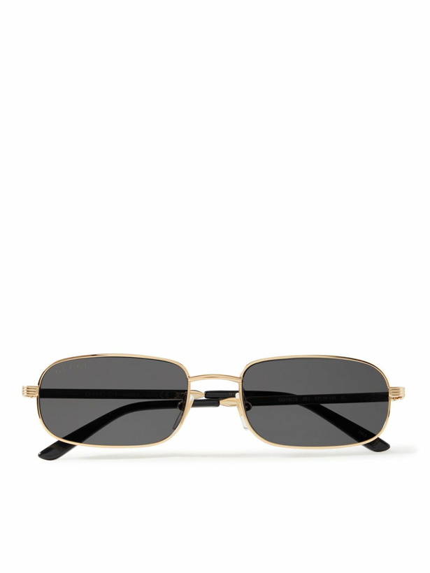 Photo: Gucci Eyewear - Rectangular-Frame Gold-Tone Sunglasses