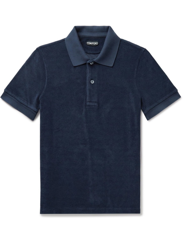 Photo: TOM FORD - Slim-Fit Logo-Embroidered Cotton-Blend Terry Polo Shirt - Blue
