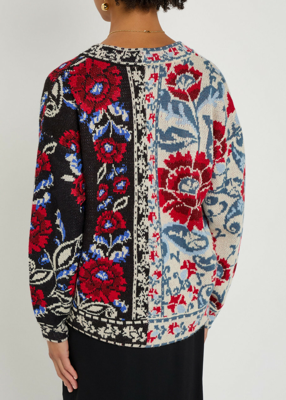 Farm Rio Mixed Valentina Floral-jacquard Knit Cardigan Multicoloured