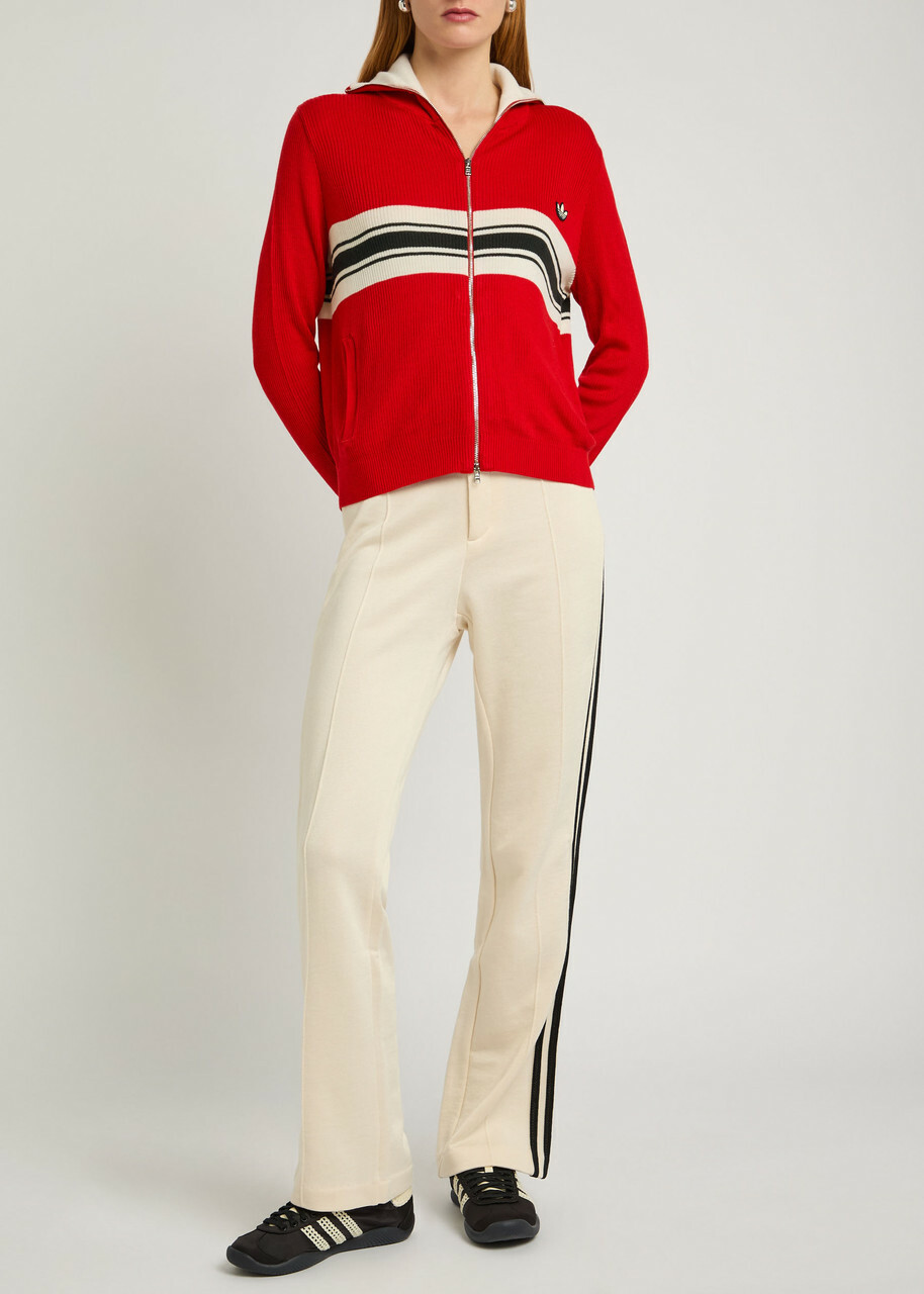 Adidas X Wales Bonner Stripe-intarsia Knit Cardigan Red