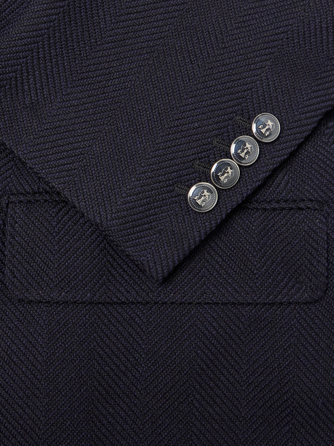 Brunello Cucinelli - Double-Breasted Wool And Cotton-Blend Herringbone Suit Jacket - Blue