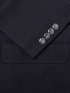 Brunello Cucinelli - Double-Breasted Wool And Cotton-Blend Herringbone Suit Jacket - Blue