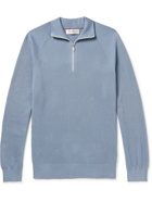Brunello Cucinelli - Slim-Fit Ribbed Cotton Half-Zip Sweater - Blue