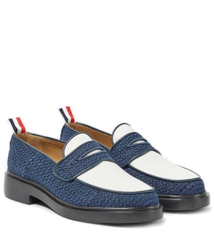 Photo: Thom Browne Leather-trimmed tweed loafers