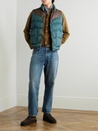 RRL - Stonely Leather-Trimmed Quilted Shell Gilet - Blue