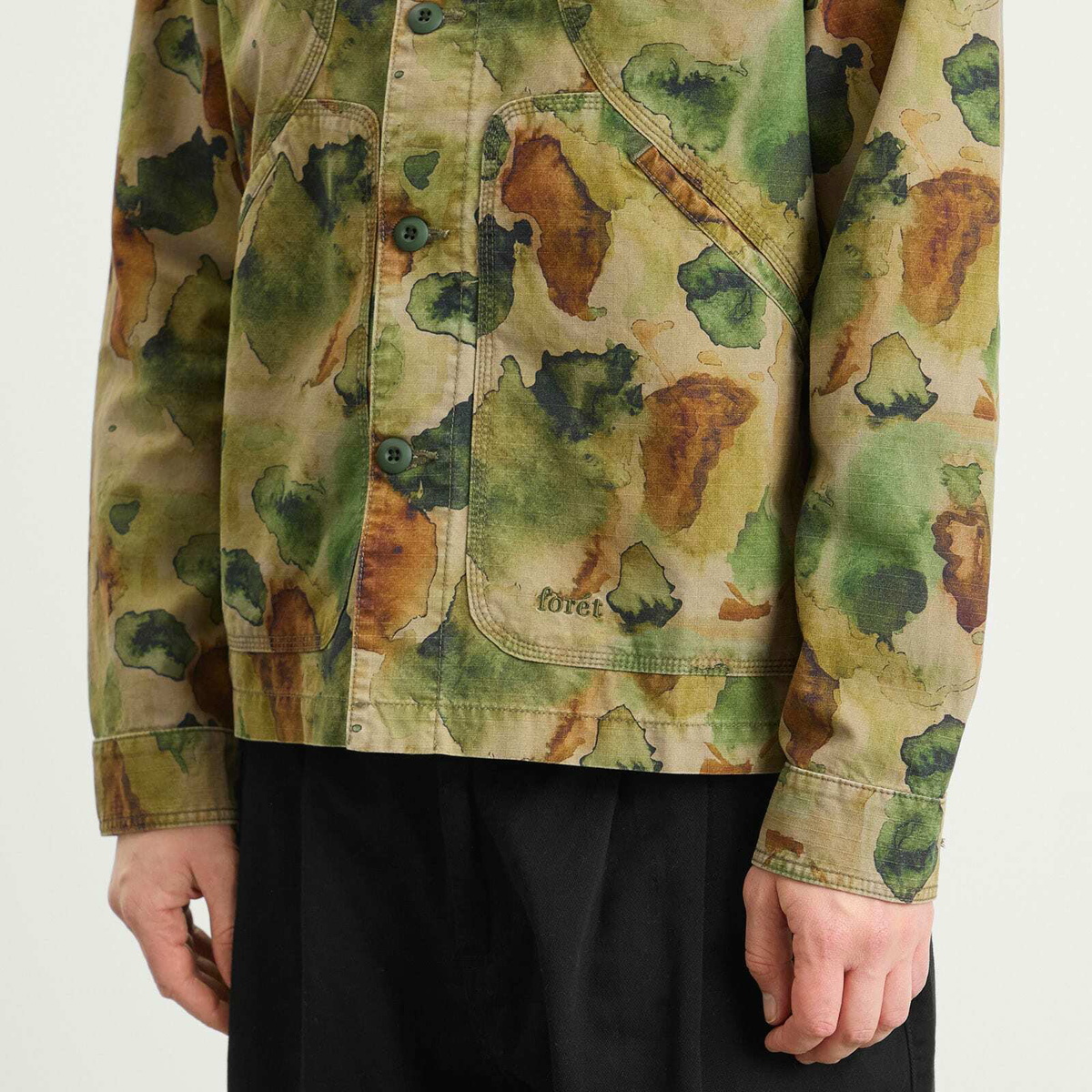 Foret Men's Berry Ripstop Watercolour Camo Overshirt in Green Print
