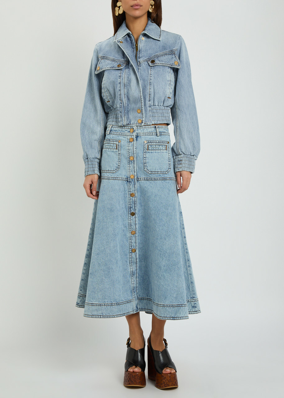Zimmermann Quilted Denim Bomber Jacket Light Blue