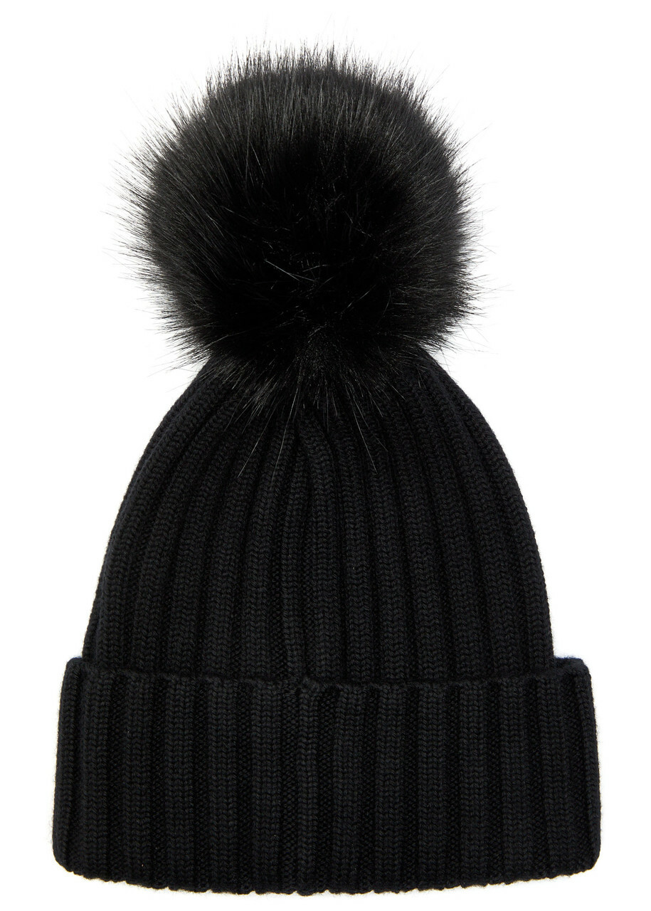 Moncler Ribbed Wool Bobble hat - Black - One Size