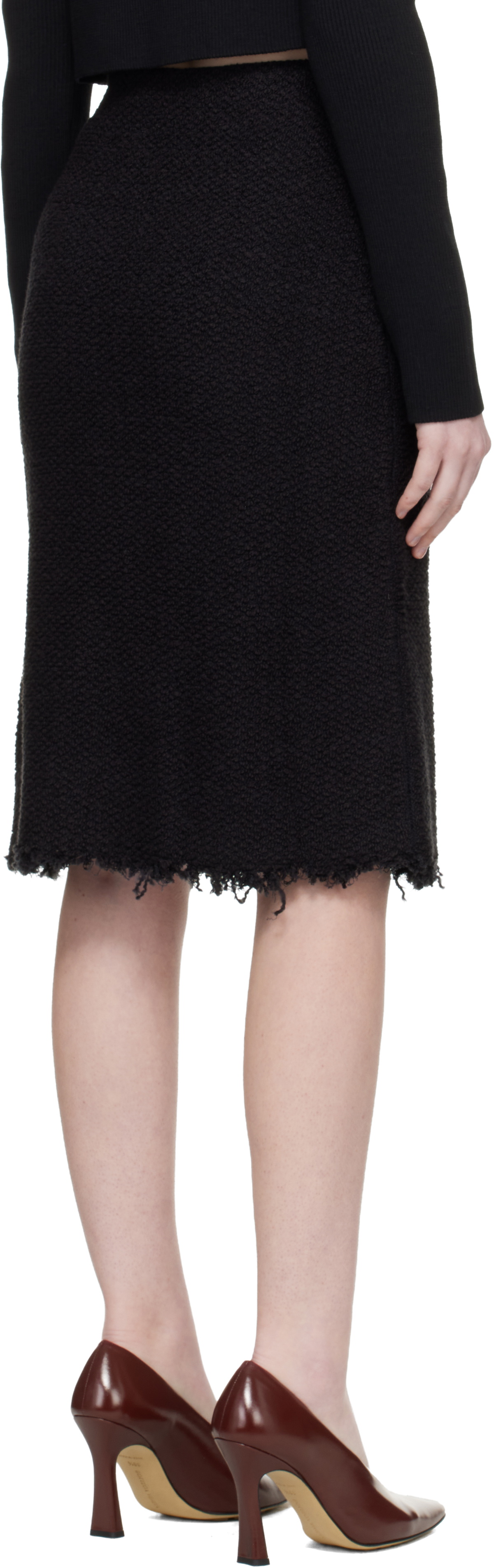 Jil Sander Black Frayed Edge Midi Skirt