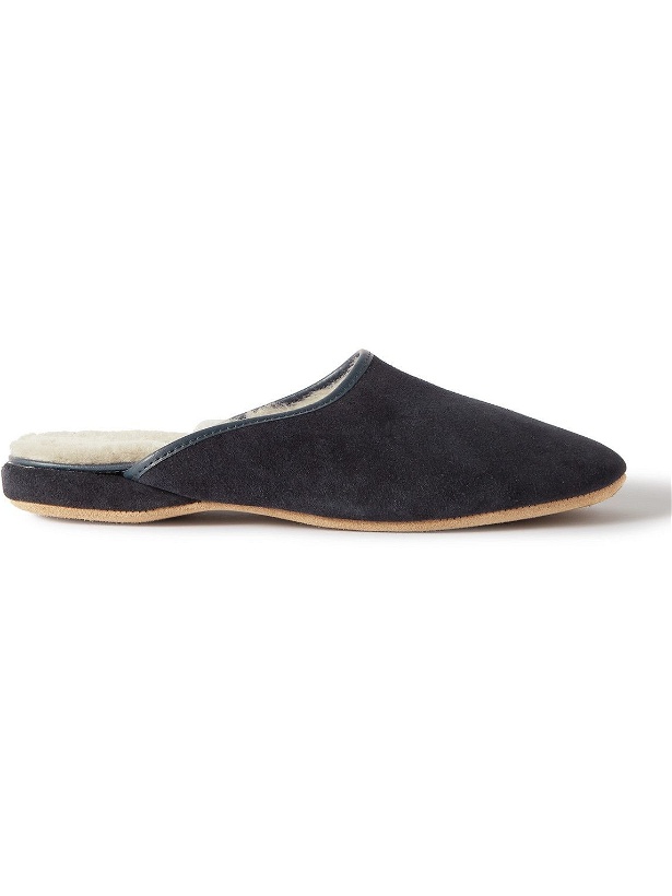 Photo: Derek Rose - Shearling-Lined Suede Slippers - Blue
