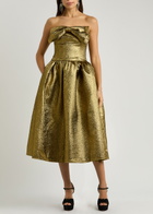 Self-portrait Bow Strapless Metallic Cloqué Midi Dress Gold
