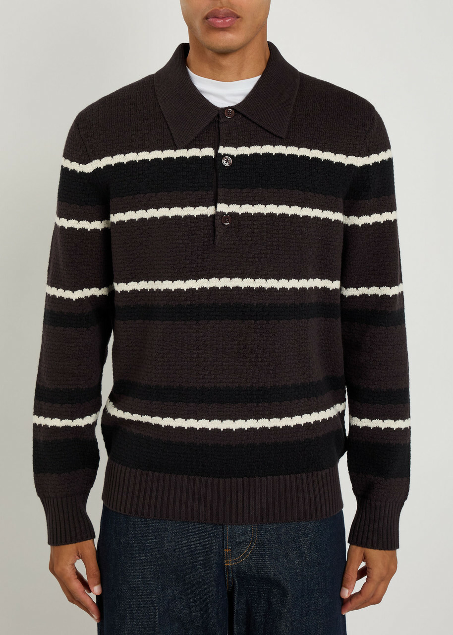 NN07 Alfie Striped Cotton Polo Jumper Black
