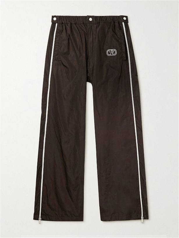 Photo: Valentino - Wide-Leg Logo-Embroidered Shell Track Pants - Brown