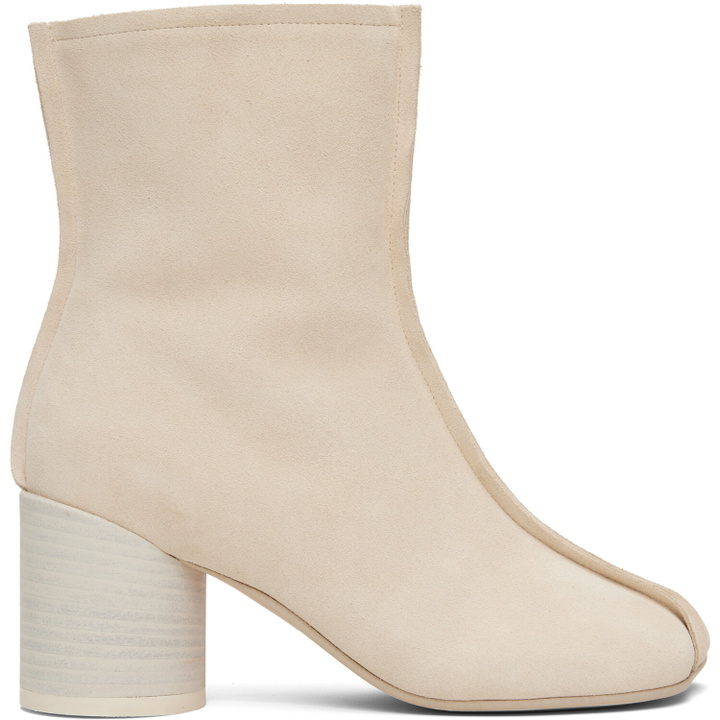 Photo: MM6 Maison Margiela Off-White Suede Anatomic Stitch Toe Ankle Boots