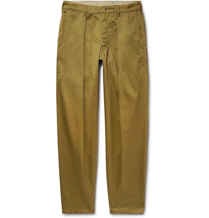 Photo: Monitaly - Tapered Pleated Cotton-Sateen Trousers - Neutrals