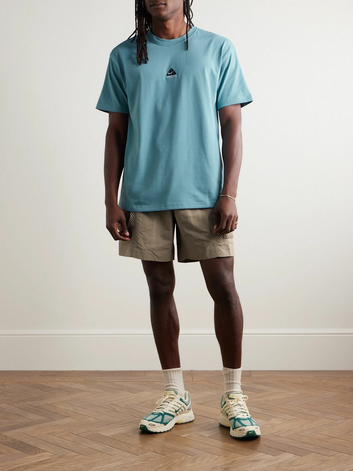 Nike - ACG Snowgrass Straight-Leg Mesh-Trimmed Belted Nylon Shorts - Neutrals