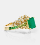 Ananya Scatter Emerald Sphere 18kt gold ring with diamonds and emeralds