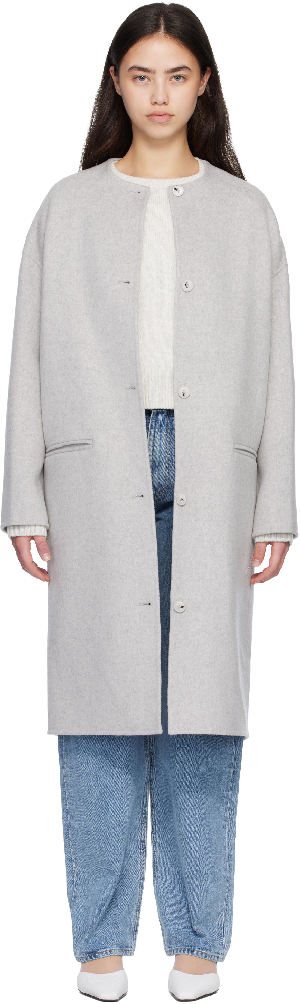 Loulou de Saison Gray KERRY Wool Cashmere Drap Oval Coat
