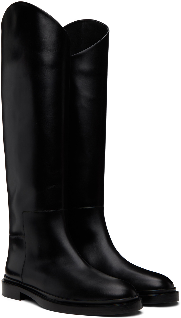 ミドルブーツ JIL SANDER Women Boots J44WU0009P4942 001 BLACK Black logo-embossed boots Jil Sander - women - JIL SANDER