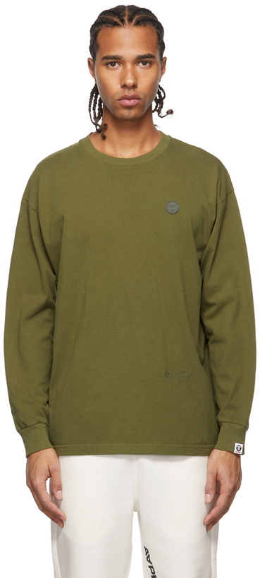 Photo: AAPE by A Bathing Ape Khaki Logo Long Sleeve T-Shirt