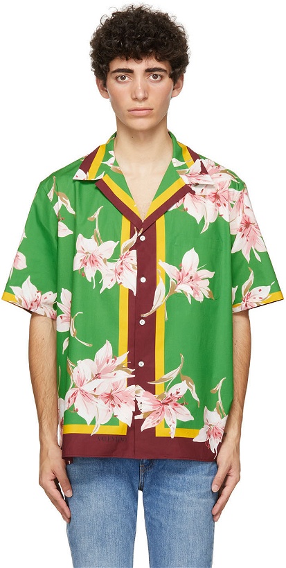 Photo: Valentino Green Flower Bowling Short Sleeve Shirt