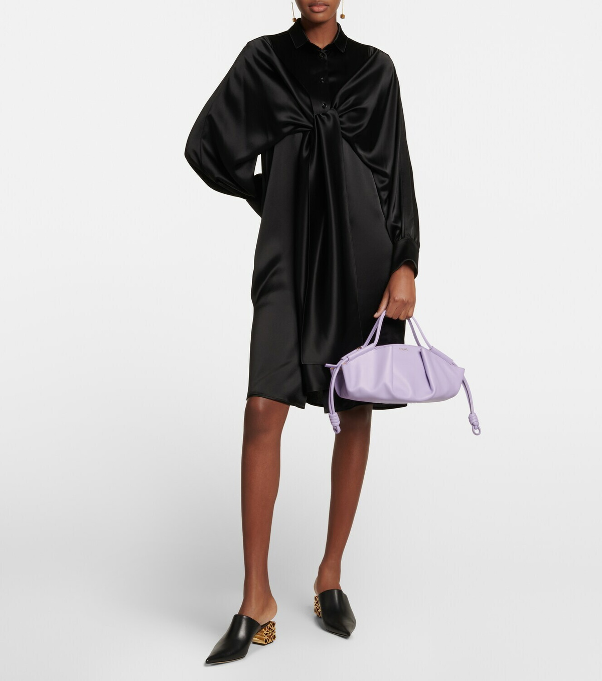 Loewe Women Black Satin Shirt Dress