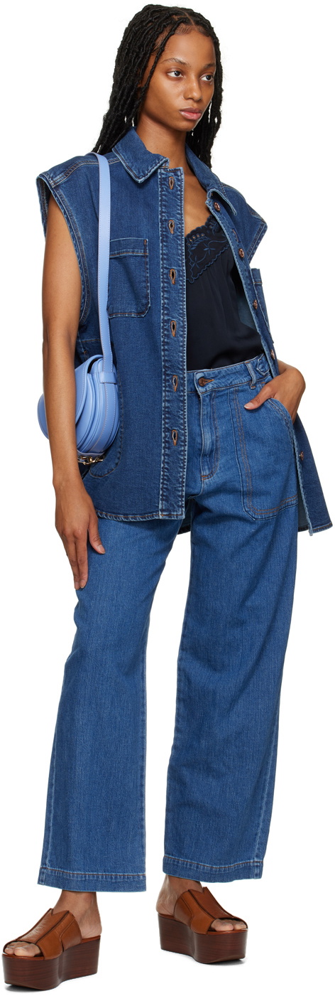 See by Chloé Navy Cinch Strap Jeans