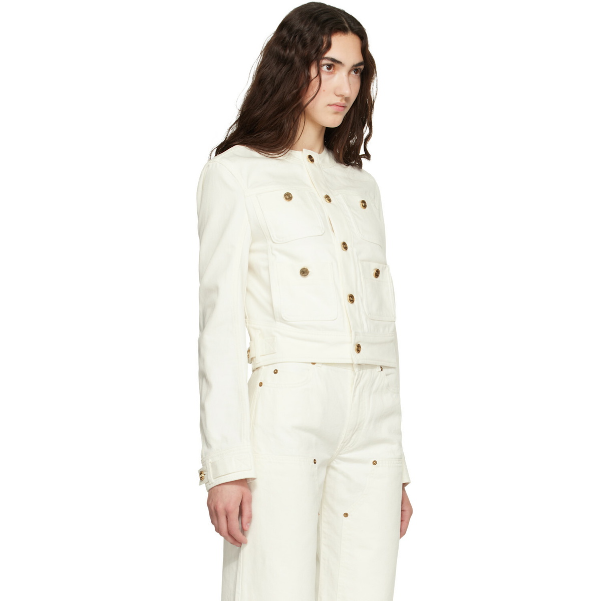 BALMAIN Off-White Patch-Pocket Denim Jacket