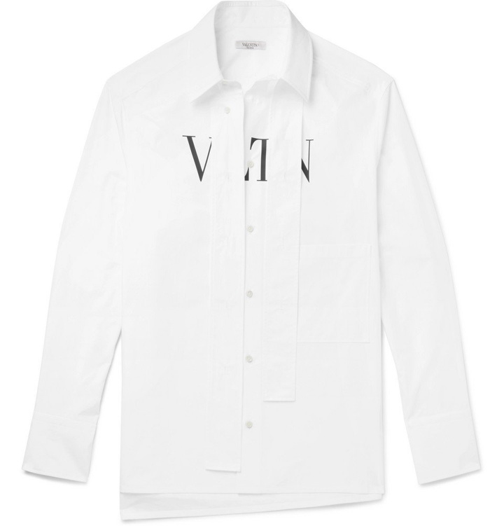 Photo: Valentino - VLTN Strap-Detailed Printed Cotton-Poplin Shirt - White