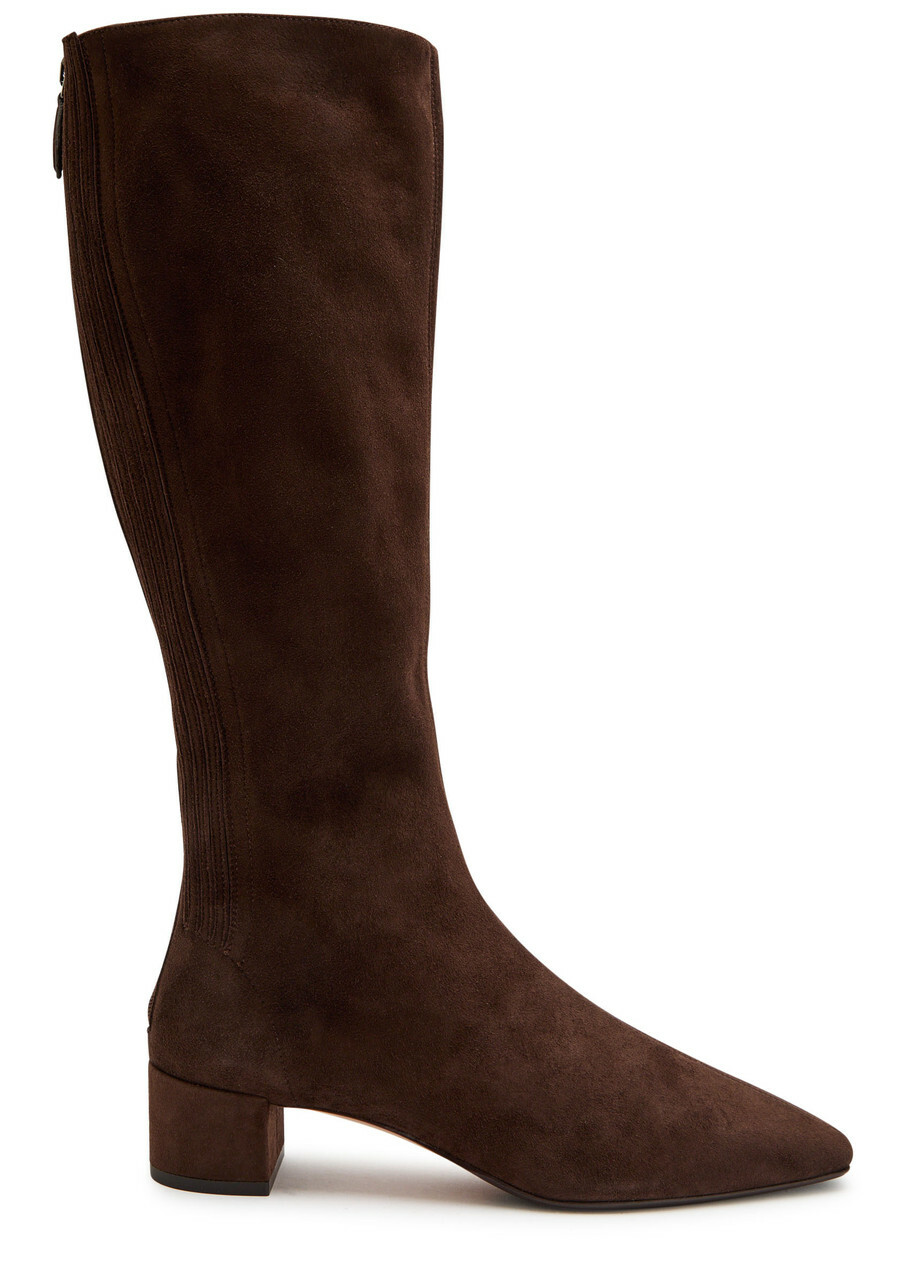 Aquazzura Saint Honore 35 Suede Knee-high Boots Dark Brown