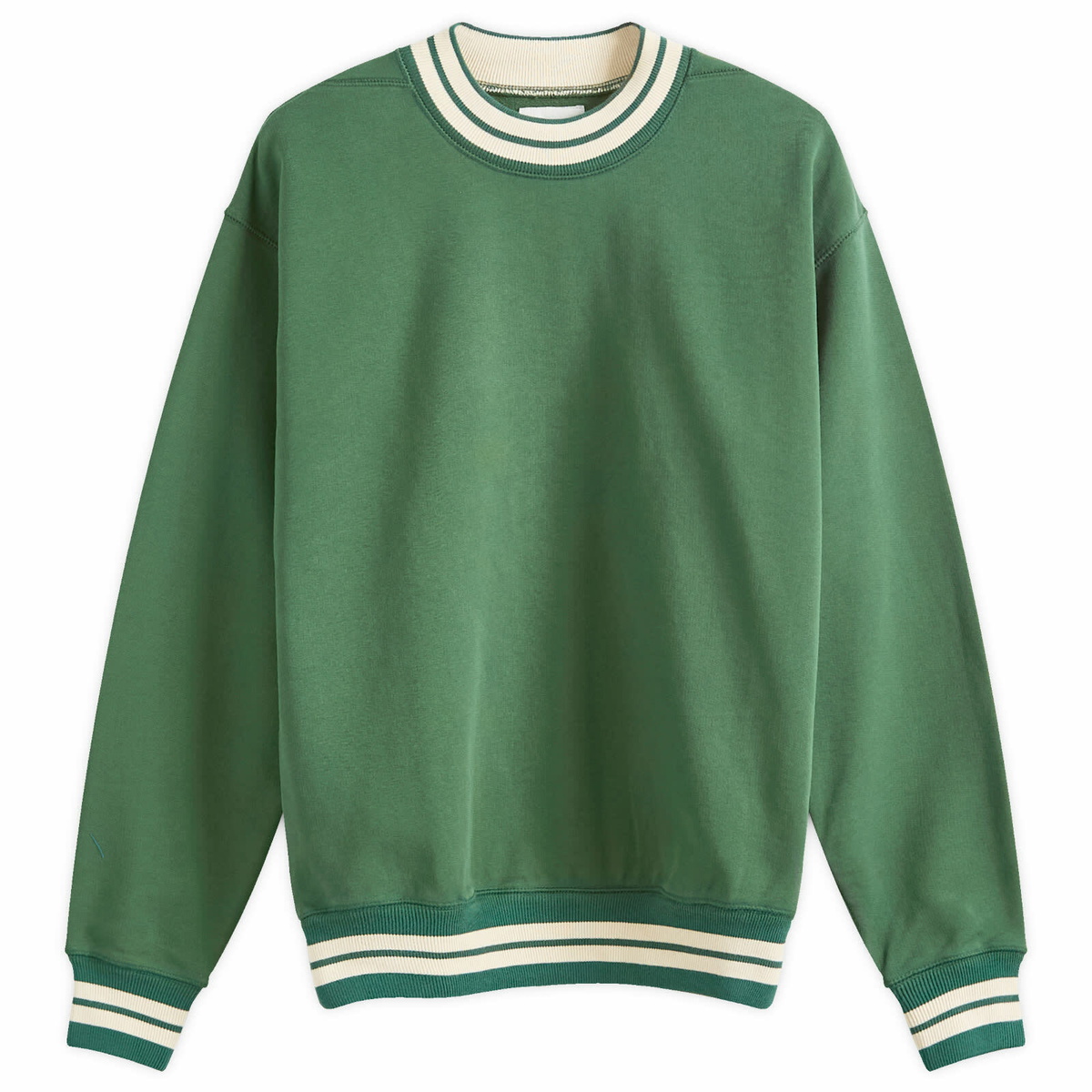 Drake's Men's Striped Rib Crew Sweatshirt in Green/Ecru Drake's