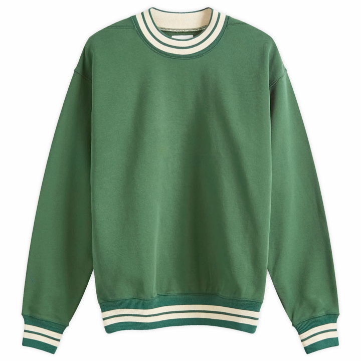 Photo: Drake's Men's Striped Rib Crew Sweatshirt in Green/Ecru