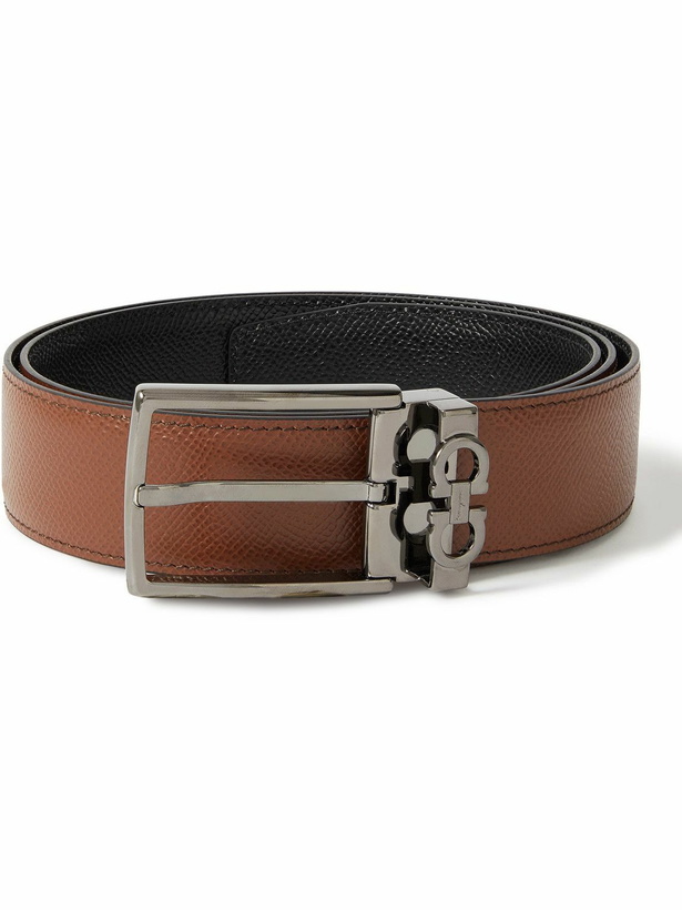 Photo: Salvatore Ferragamo - 3.5cm Pebble-Grain Leather Belt - Brown