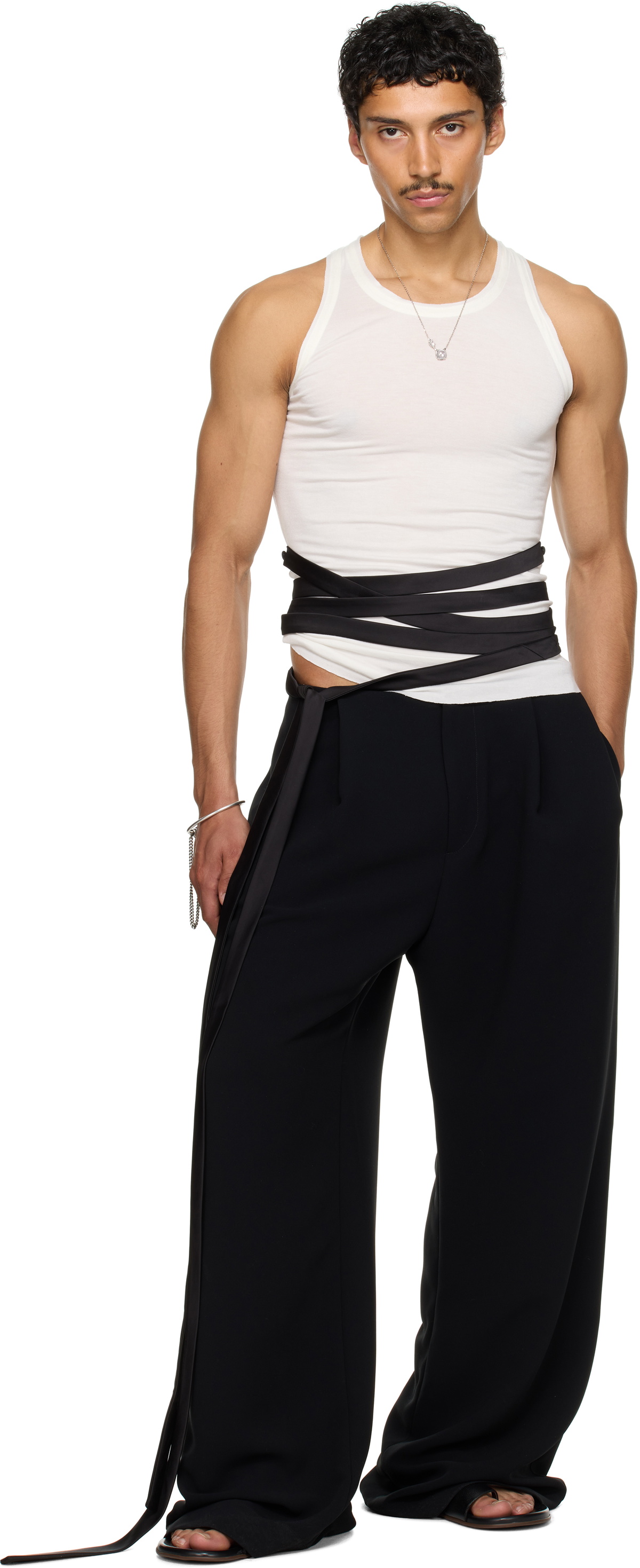 AARON ESH SSENSE Exclusive White Satin Tie Jersey Tank Top