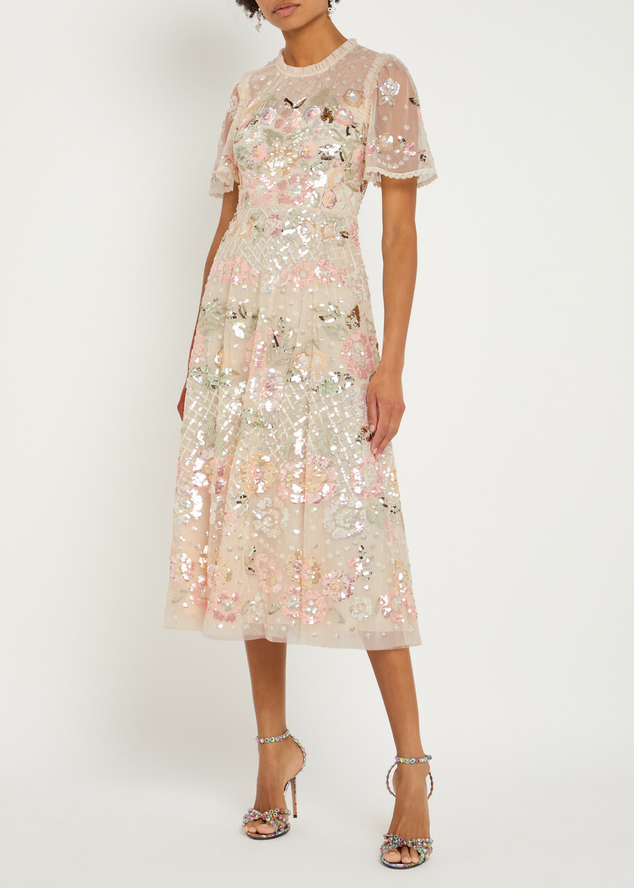 Needle & Thread Rosalie Floral-embellished Tulle Gown Cream