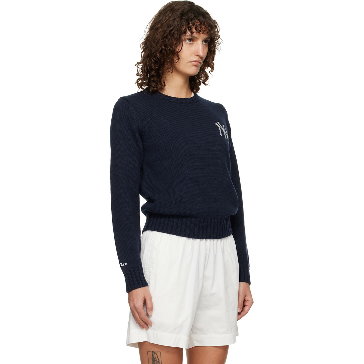Sporty & Rich Navy Heritage Yankees Serif Knitted Sweater