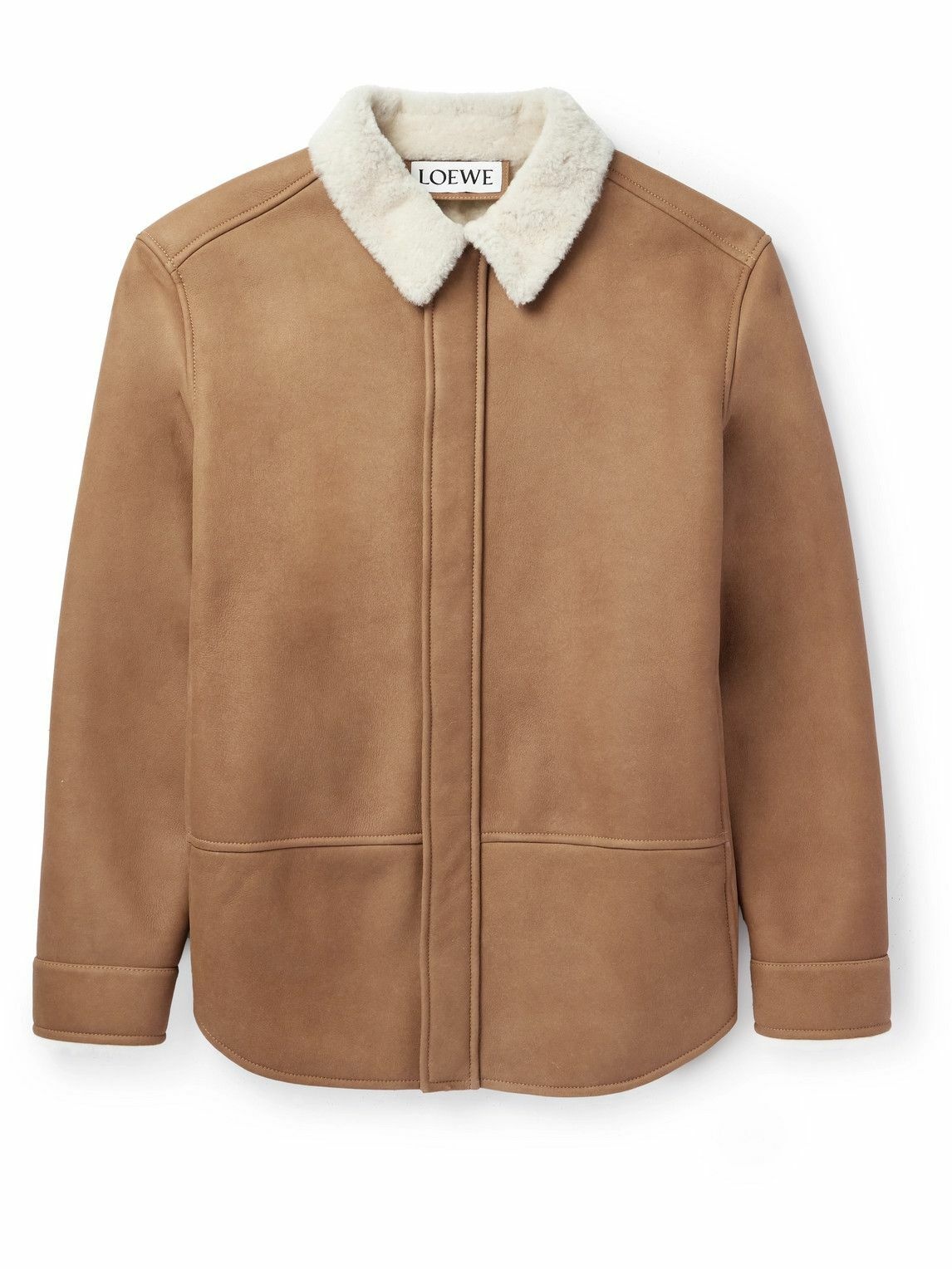 Photo: LOEWE - Shearling-Trimmed Leather Shirt Jacket - Brown