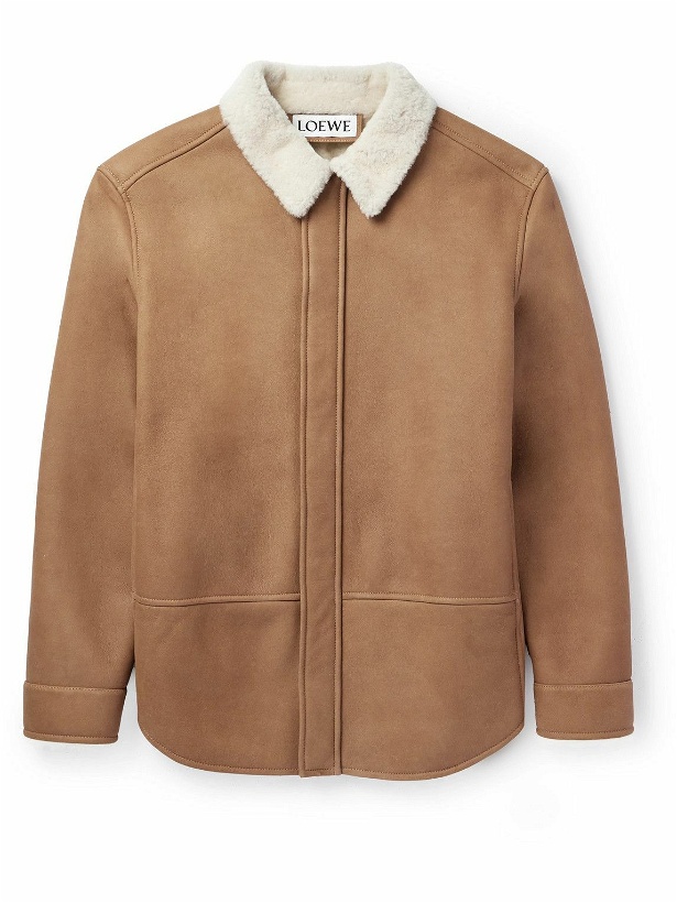 Photo: LOEWE - Shearling-Trimmed Leather Shirt Jacket - Brown