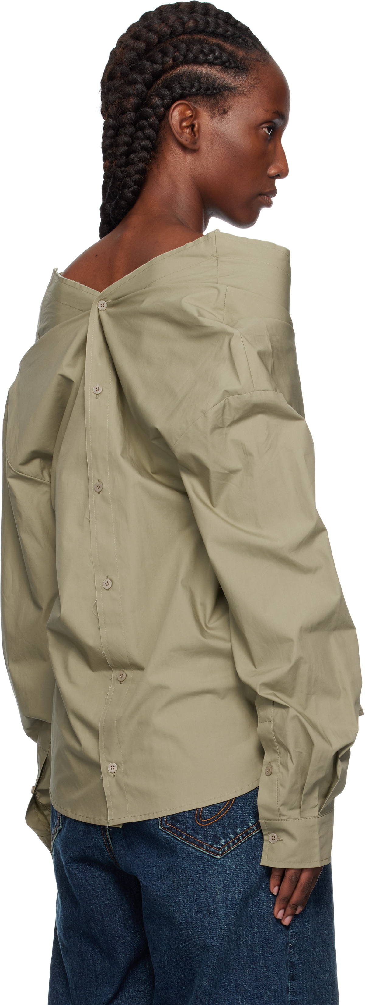 Pushbutton Khaki Dropped Shoulder Shirt
