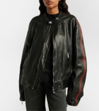 Gucci Web Stripe leather biker jacket