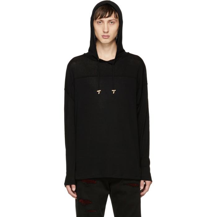 Photo: Balmain Black Cashmere Jersey Hoodie