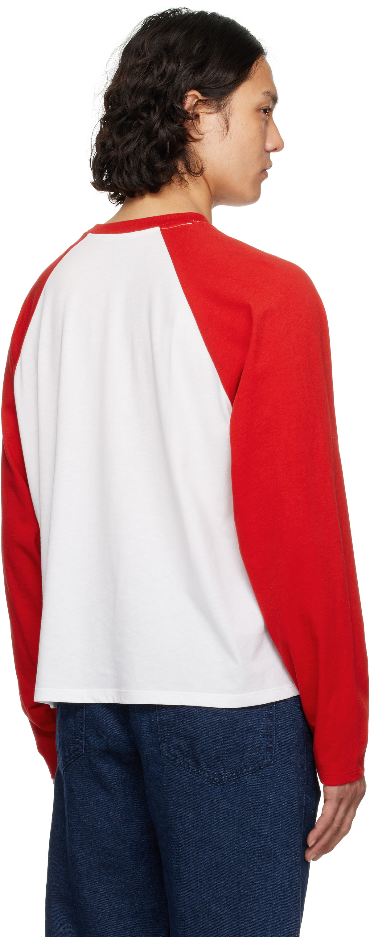 THE ROW レッド 長袖Tシャツ The Row Jameson Long Sleeve Tee in White & Tomato Red | FWRD