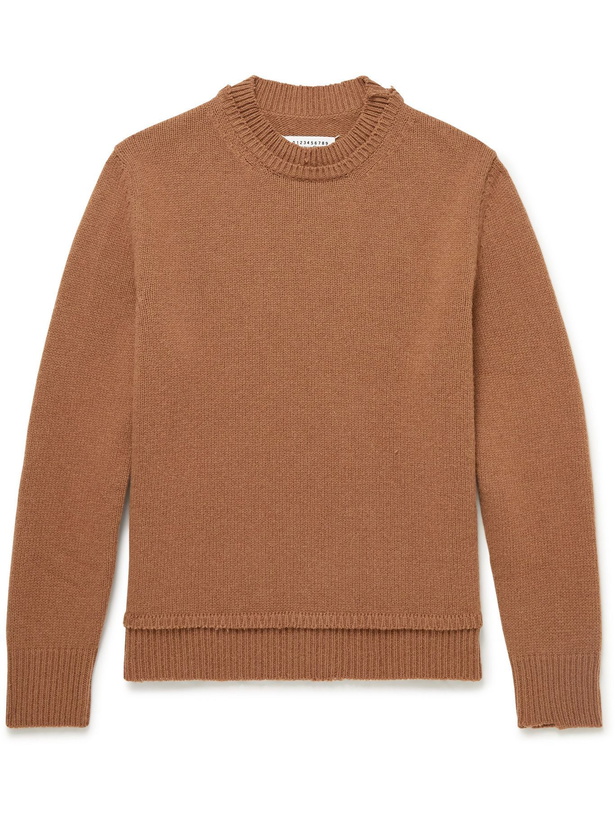 Photo: Maison Margiela - Suede-Trimmed Wool Sweater - Brown